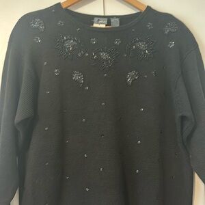 Vintage Liz Wear beaded black long sleeve sweater size L NWT